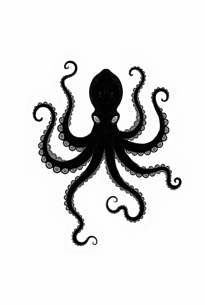 Black work octopus drawing, black and white 