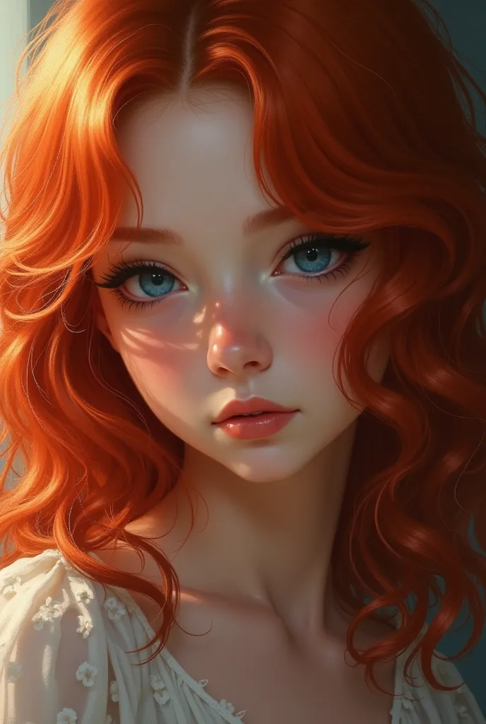  girl with red hair, blue eyes