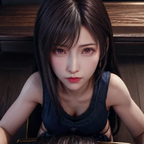 ((upper body:1.3)).blown away by a long wind [Blue-Black:.3] hair,watching the audience, (table top:1.3), (8k, realistic, RAW photo, top quality: 1.4), Japanese, (1 girl with an Oracle), beautiful face, (realistic face),{Wavy medium hair|Front hair long bo...