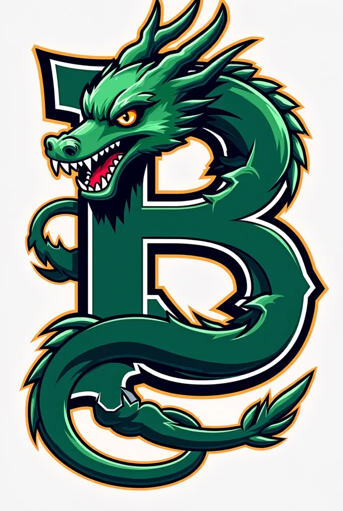 Make a college jersey design with the letter B and below the letter a logo 2025 with a sports theme and around a.bright water green dragon 