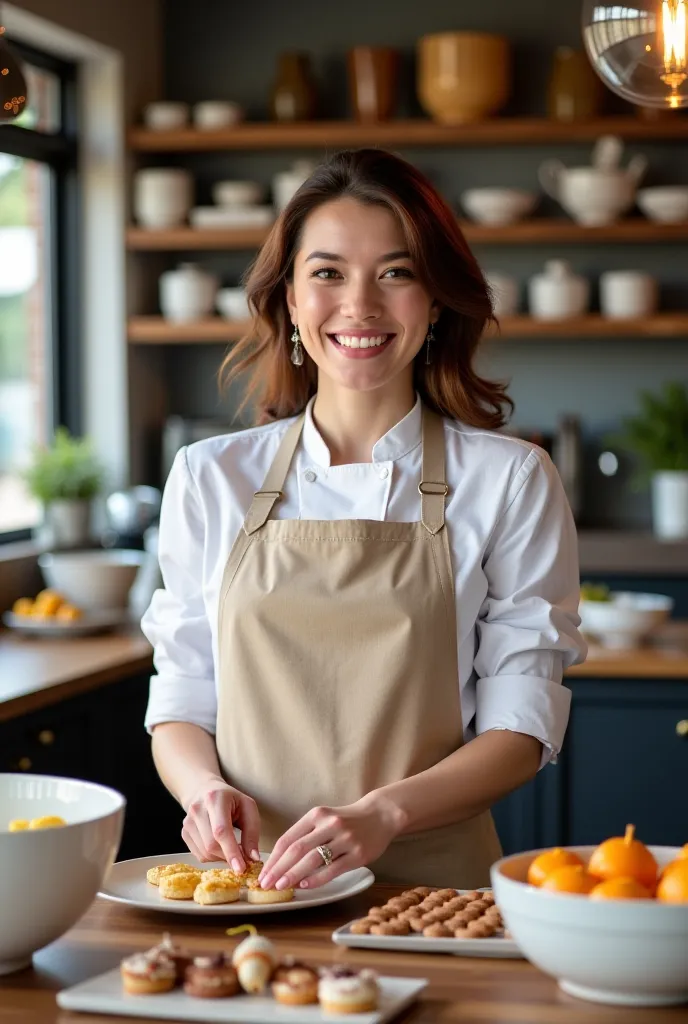 Make me an influencer girl who works in pastry with brown hair