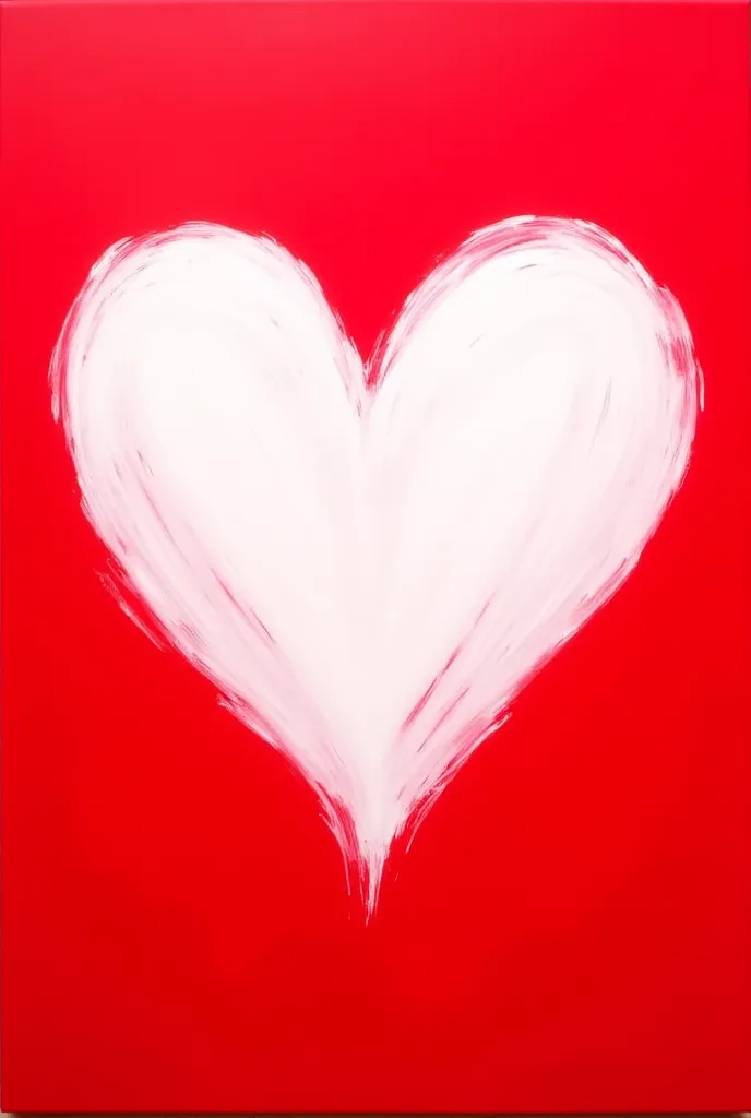 Make a white heart on a red background with oil paint, taken by a cell phone camera 