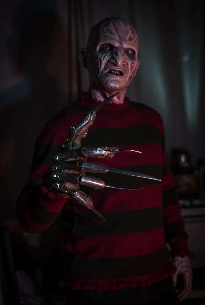 Freddy Krueger extends claw with palm facing up