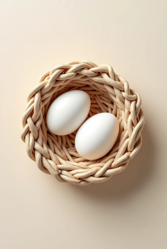 two eggs in a perpendicularly braided basket in top view