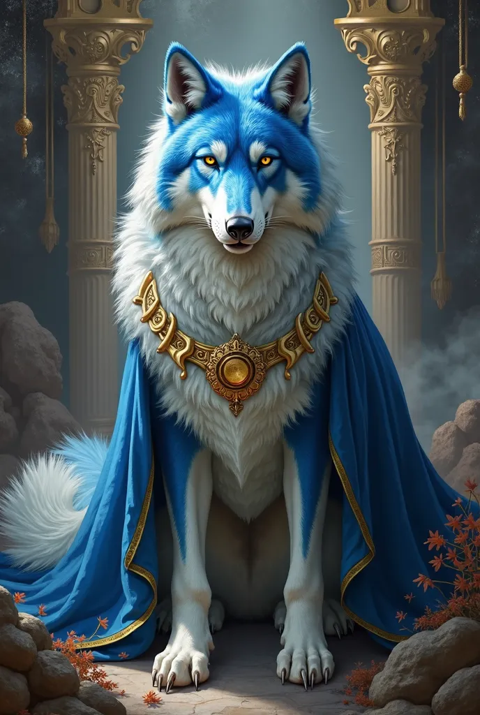 Mad wolf Guara painted in stately blue, white and gold 