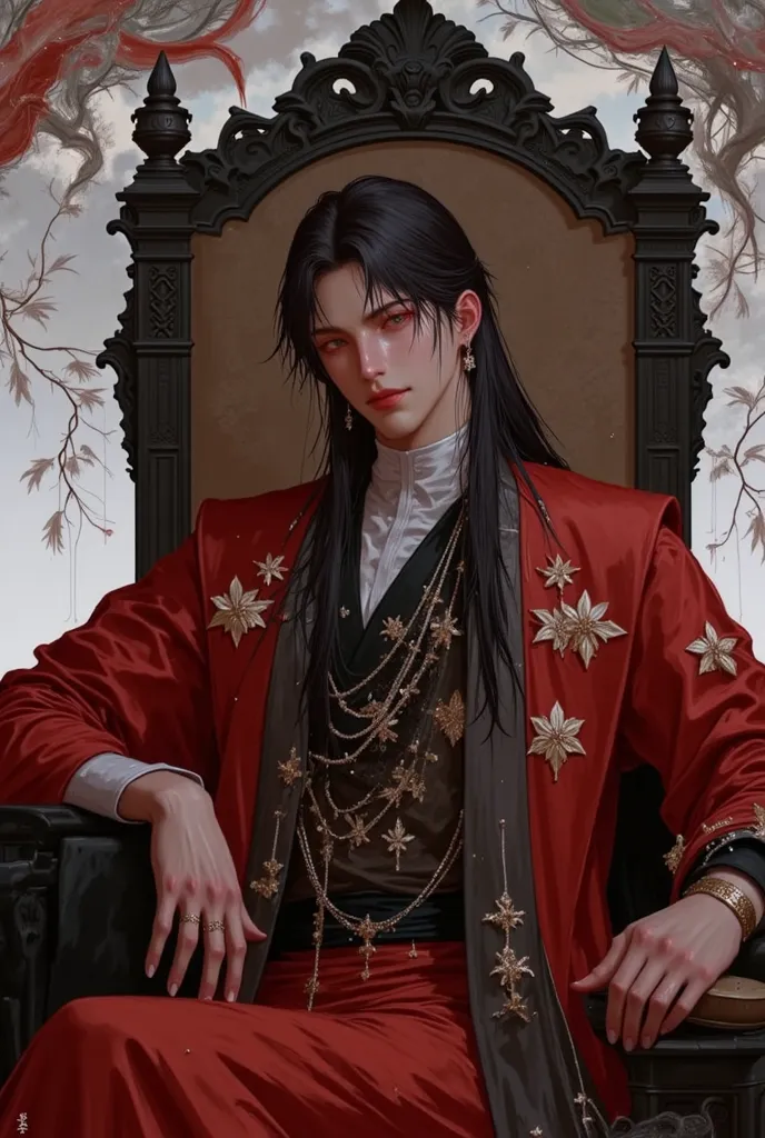 (masterpiece), (best quality), 1man, male, ancient Chinese, hanfu, ancient Chinese man, long hair, dreamy eyes, (strong, well-defined, chiseled jawline), (prominent, slightly pointed chin), muscular, arrogant, confident, playful, nostalgic, forehead, majes...