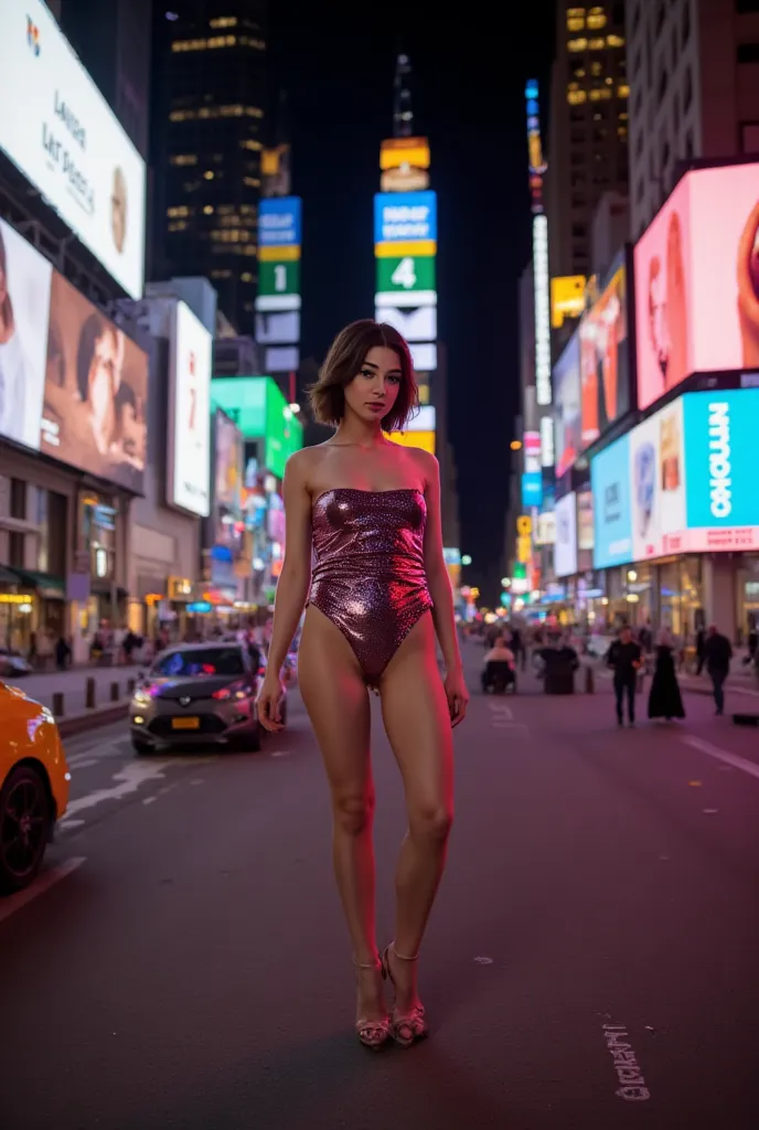 Women, shiny party dress, Alone,  Skinny skirt ,  open legs , Pussy, Time Square,  night 