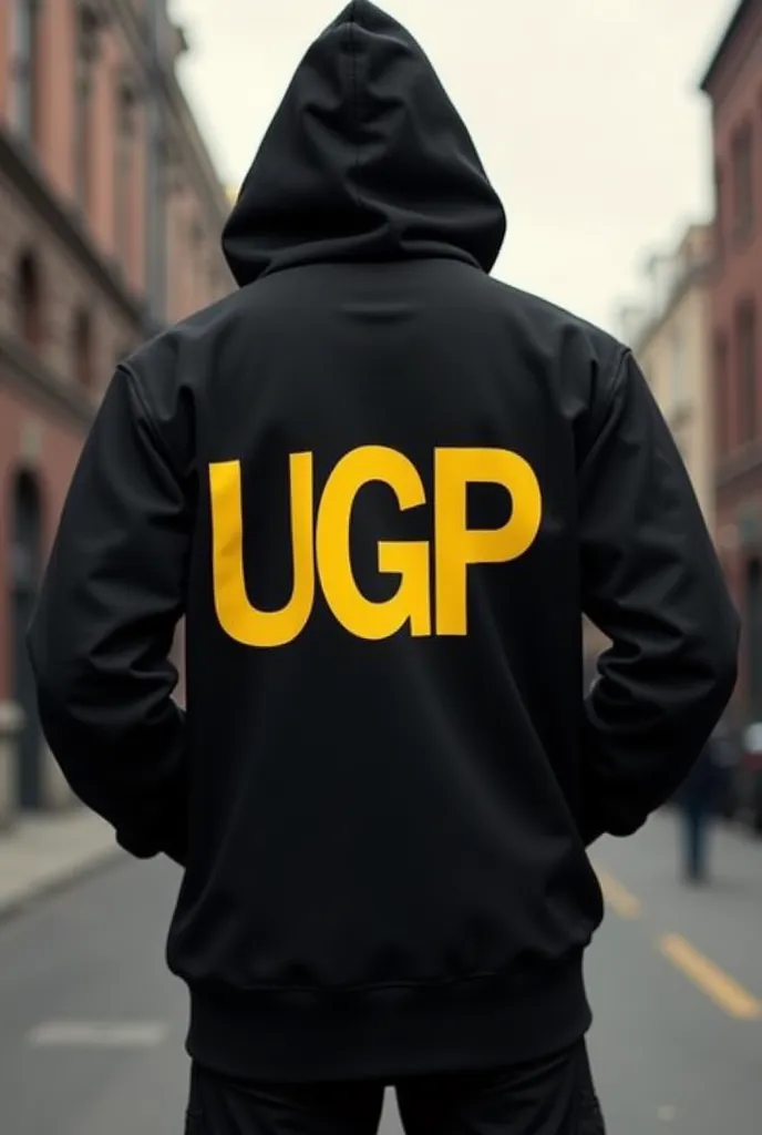 Hasme a black urban style buso without details, In the UGP center yellow letters 