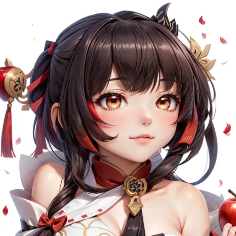 Anime girl with long hair and a red bow holding a red apple,  Ayaka from Genshin Impact ,  Ayaka from Genshin Impact ゲーム,  Onmyoji portrait , Genshin Impactのキャリング, Reimu Hakurei, Genshin Impact&#39;s Zhongli, characters from Azur Lane, Also,  shikamimi,  M...