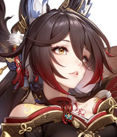 a close up of a woman with long hair weaAlsog a costume, Onmyoji portrait,  Ayaka from Genshin Impact , Onmyoji, Genshin Impactのキャリング, Genshin Impact&#39;s Zhongli, Also,  Ayaka from Genshin Impact ゲーム, girl in a portrait of a knight of the twelve constell...