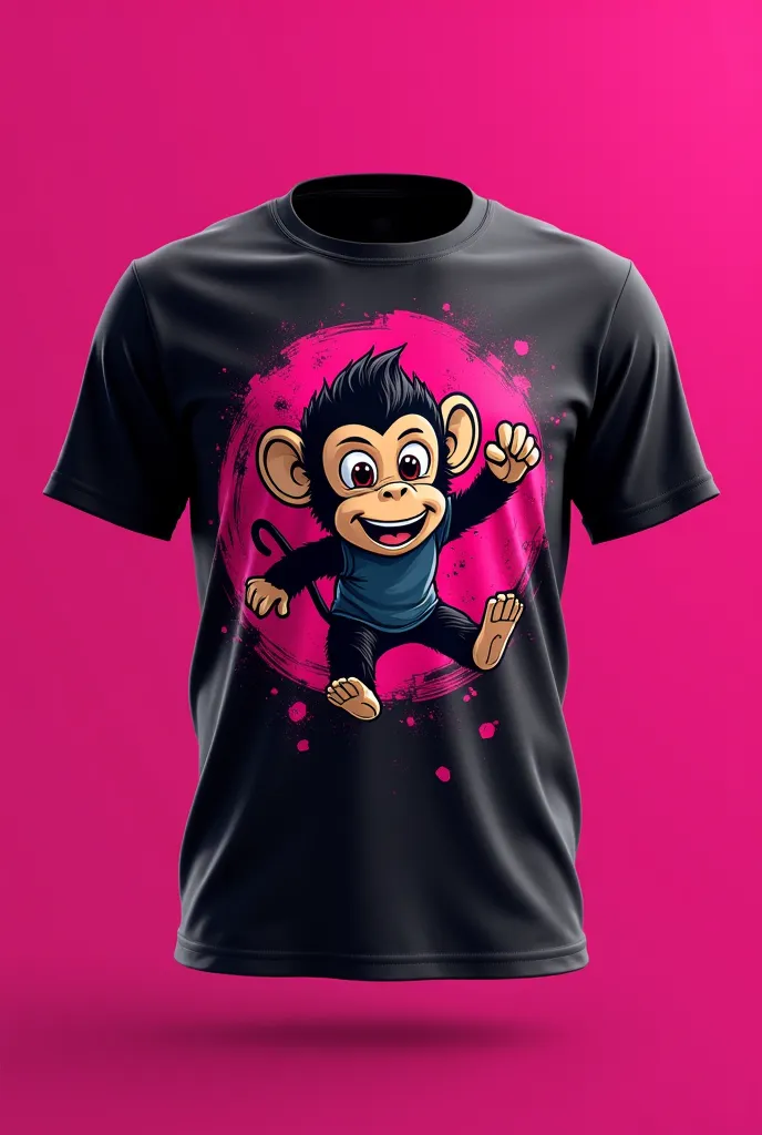 Sports t-shirts for  boys and girls with fuchcia and black colors and an animated animal monkey