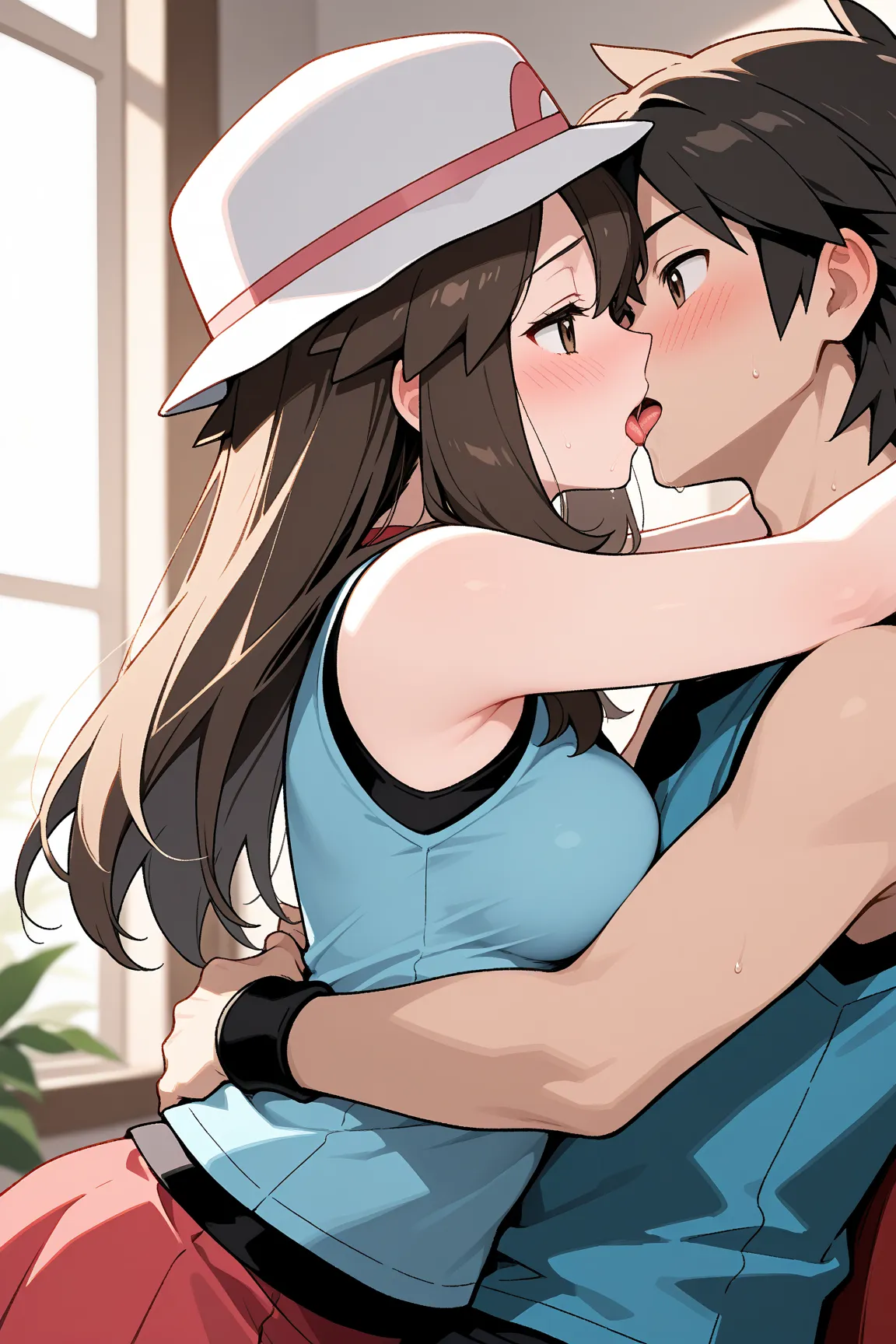 masterpiece, best quality, 1girl, solo, zzleaf, leaf (pokemon) brown eyes, brown hair, long hair, long hair,
zzleaf, leaf (pokemon) brown eyes, brown hair, long hair, long hair, hat, blue shirt, sleeveless, wristband, red skirt, medium breasts,            ...