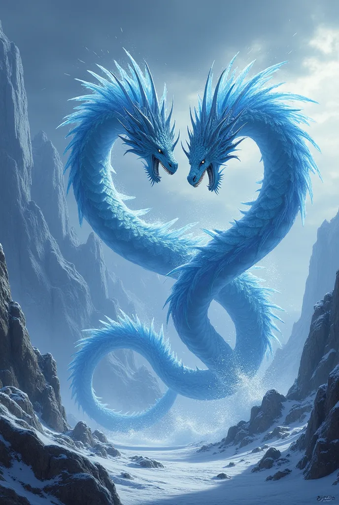 Ice dragons fighting each other