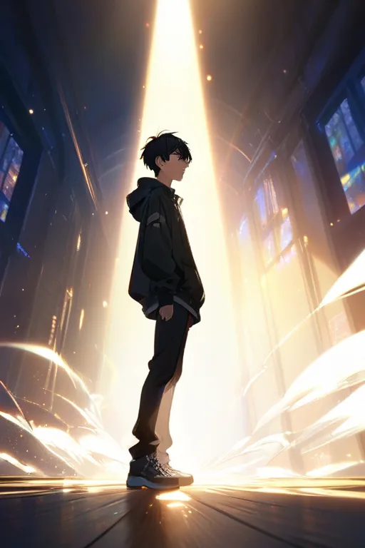 anime art detailed, human with black hair, a boy, dynamic lighting, standing