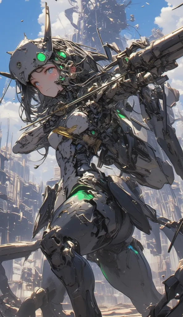 robot, Yoshida Akihiko ,  mechanical valkyrie  girl,  mechanical valkyrie ,  Anime Art Vehicle Concept Art, Keizan Okada, There is a, mechanized art concept ,  Mechanized Witch Girl , The Last Exile, by Yoshihiko Wada, An anime character with a bow and arr...