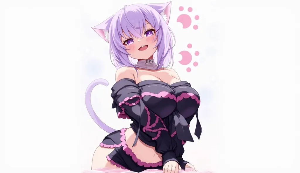 sexy, Nekokomi, high,  busty , big buttocks, perverted clothes,  blushed, Bella, piel blanca, Perverted Nun, Detailed, muy Detailed,  Cat girl