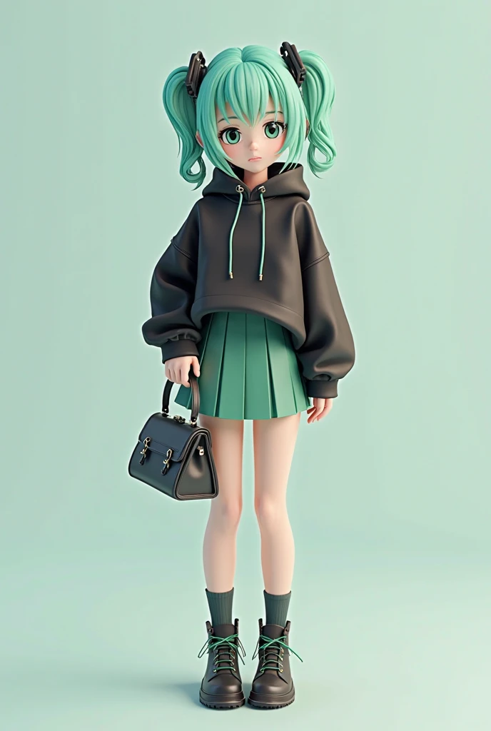 anime girl in black and green outfit with a purse, anime vtuber full body model, live2d virtual youtuber model, outfit design, render of a cute 3d anime girl, single character full body, mikudayo, full body adoptable, anime girl with teal hair, anime style...