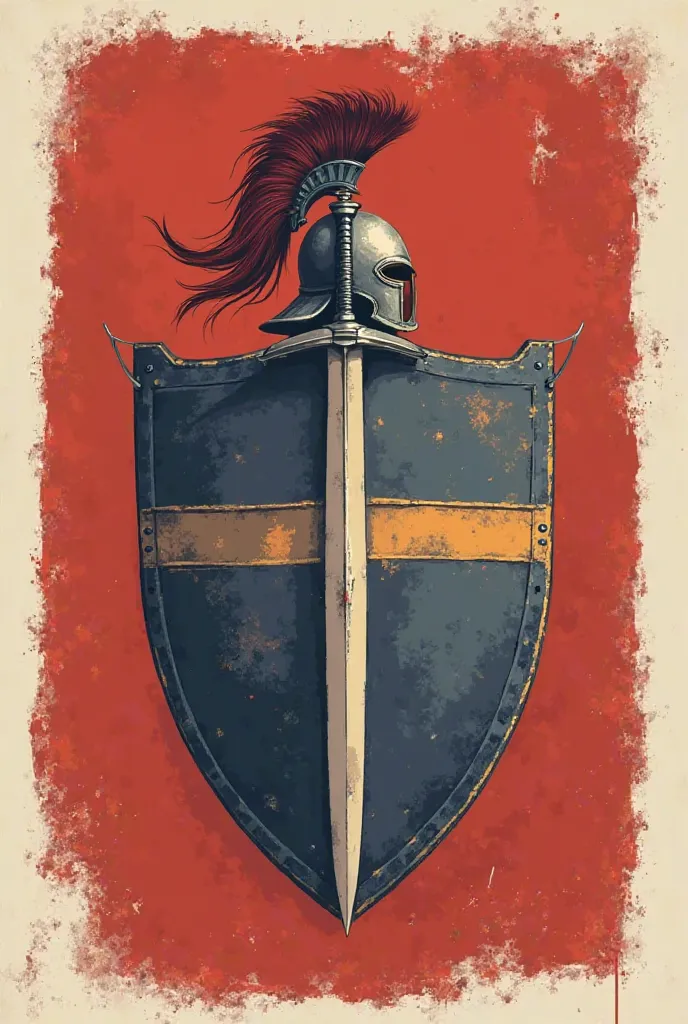 Create a simple flag that can be drawn, that involves the theme “Gideon and the 300” with a logo in the middle, shield that will be used on our team in the church gymkhana, Must have a, A helmet and a sword all simple, With a minimalist design  