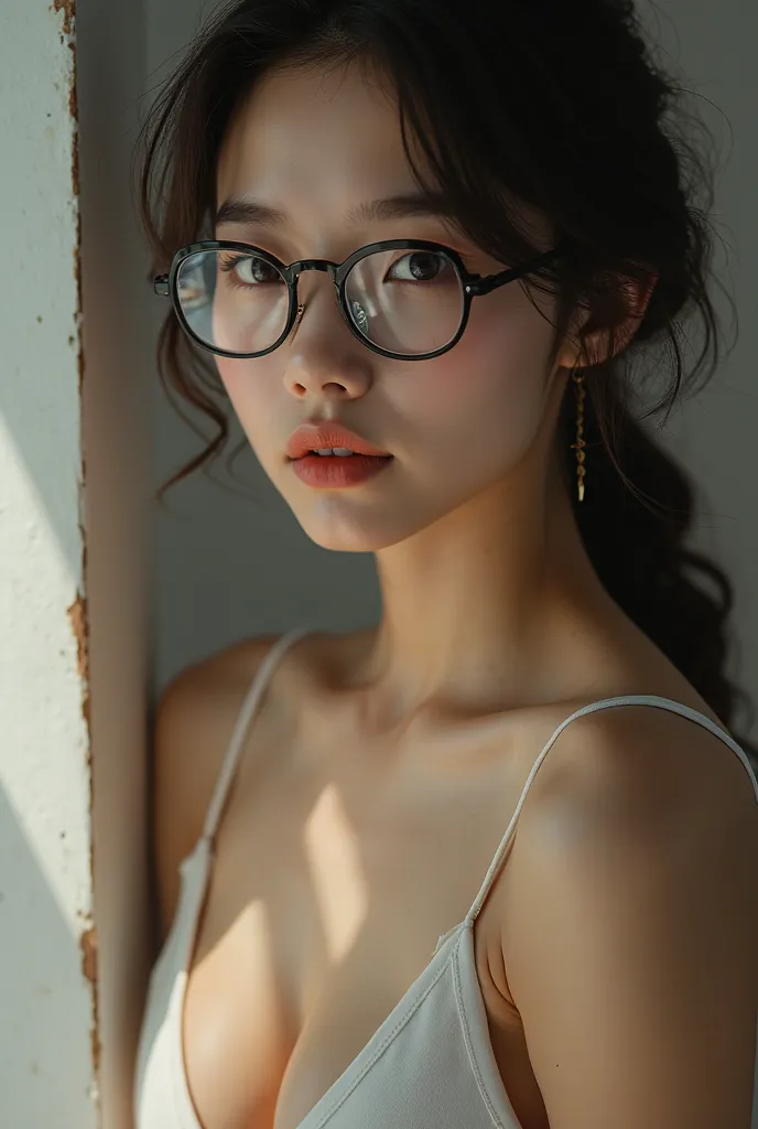 Korean girl, White, Naked, athletic body, glasses, blowjob