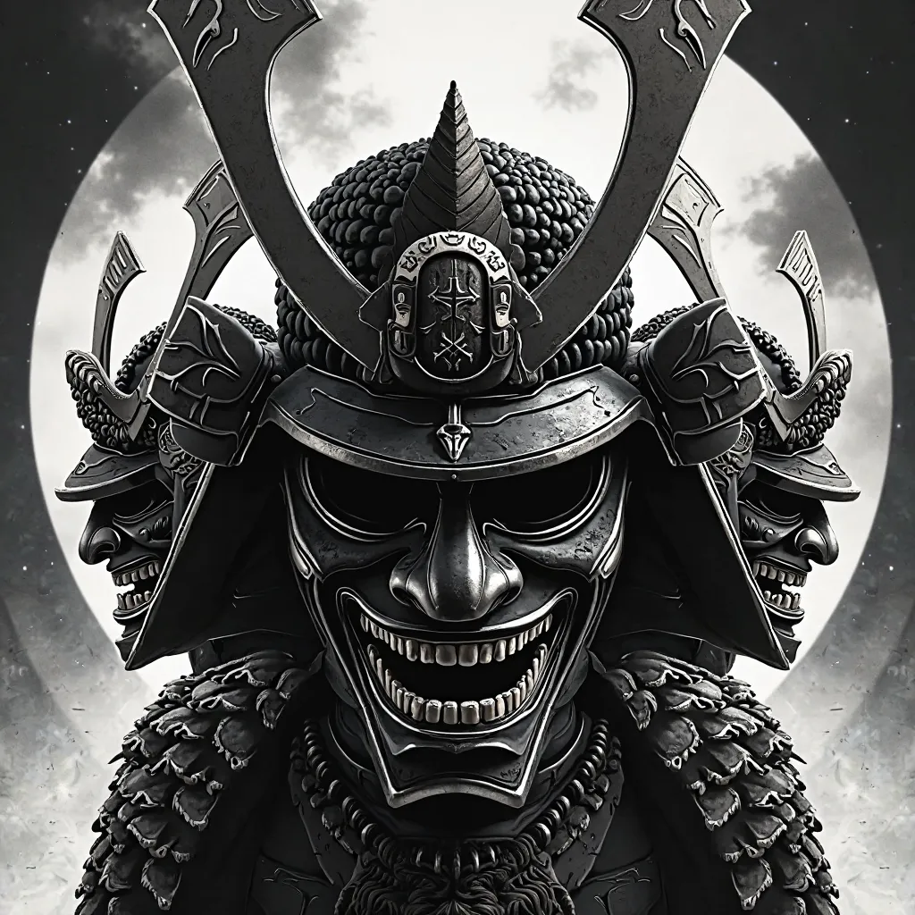  Japanese samurai masks black and white