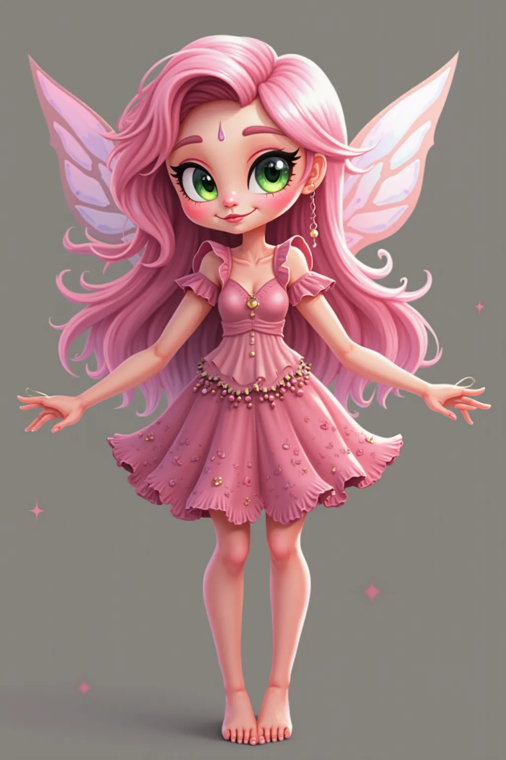   Osia is a fairy with pink hair and pink skin. She has pink and green  .