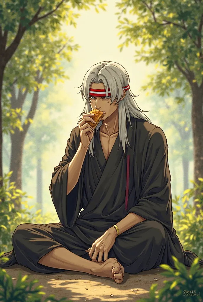 Gojo eating a sandwich