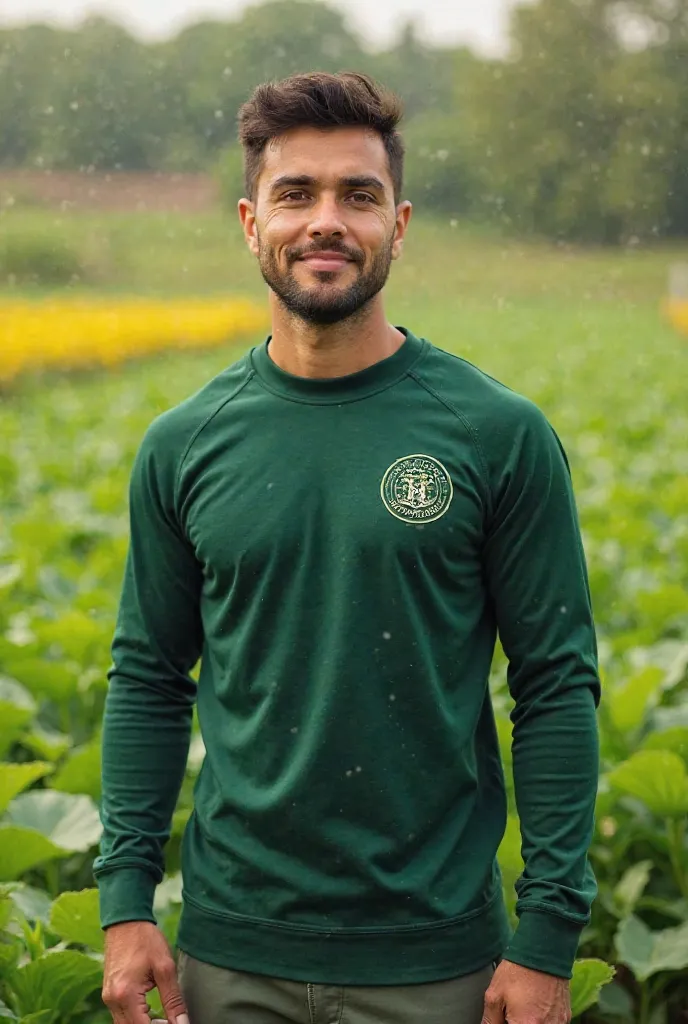 Make me a long sleeve thermal t-shirt for the green field and that on the side with the agronomy logo and the private university of the state 