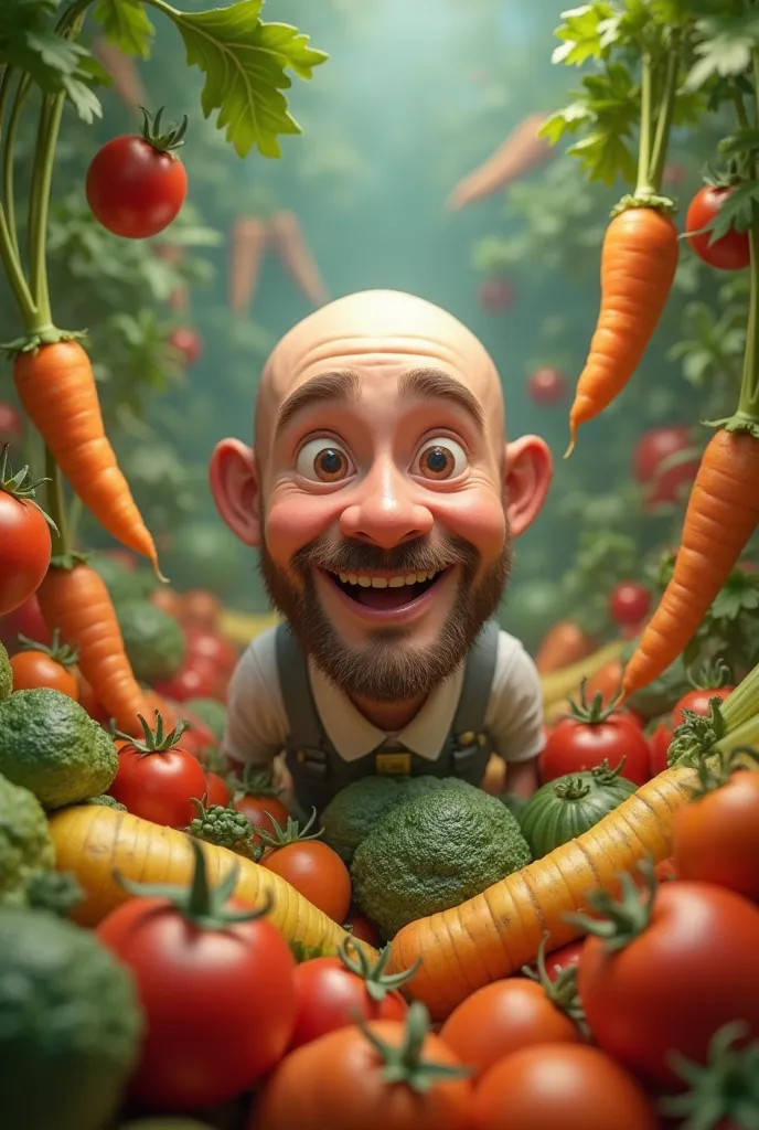 Bald man with vegetables animation