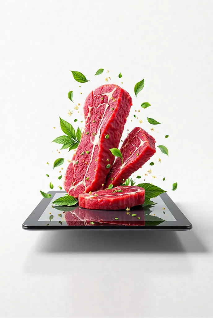 healthy meats coming off an iPad on a white background