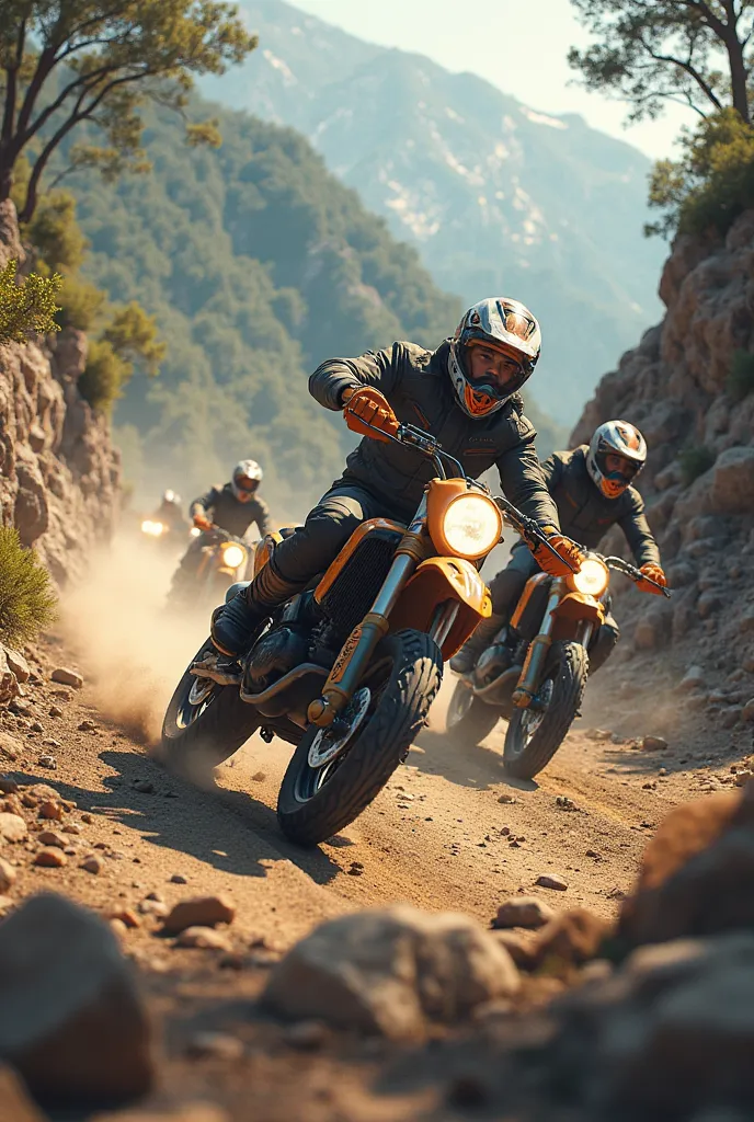 Group of enduro motorcycles on a dirt road