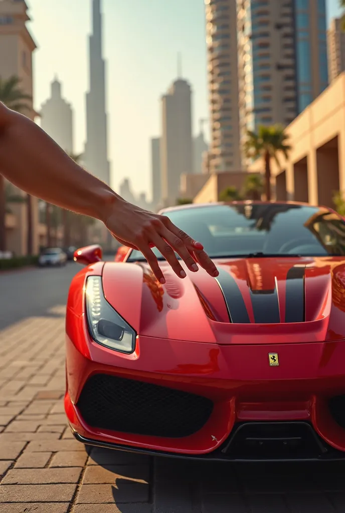 Photo of a hand with a Ferrari in the Emirates