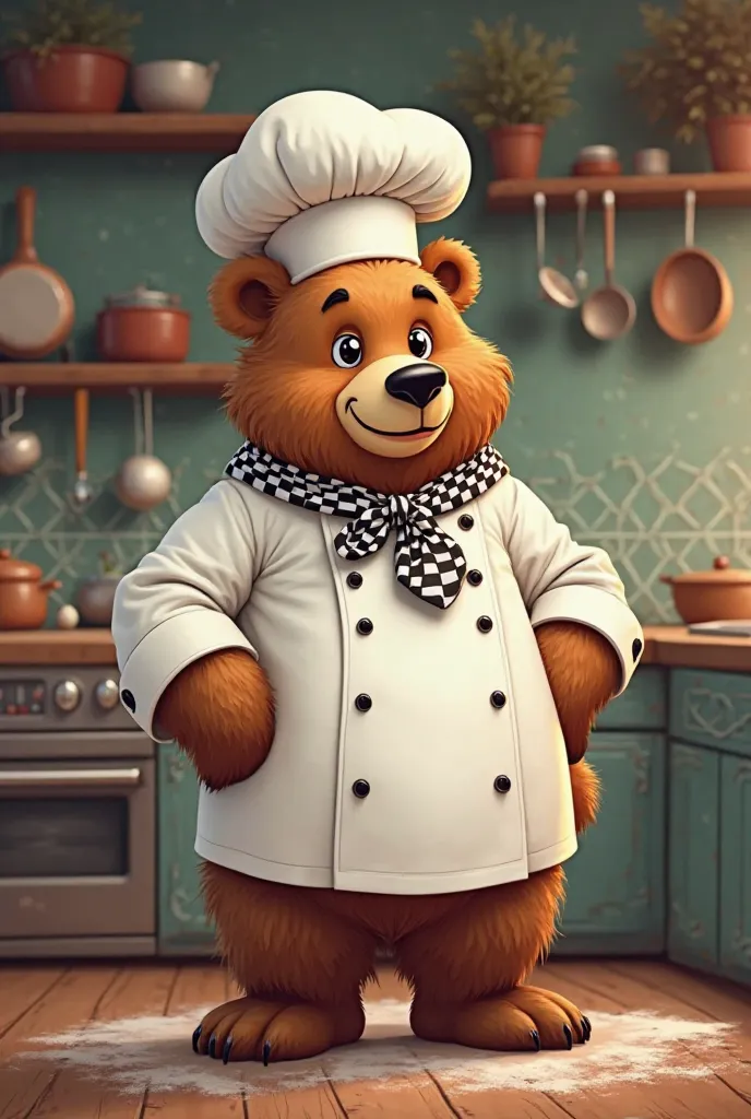 Cartoon of a grizzly bear in a chef's costume