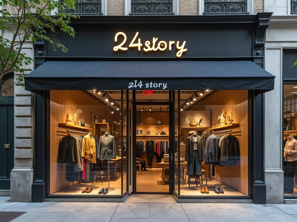 Create a name on a clothing store front with the word 244Story