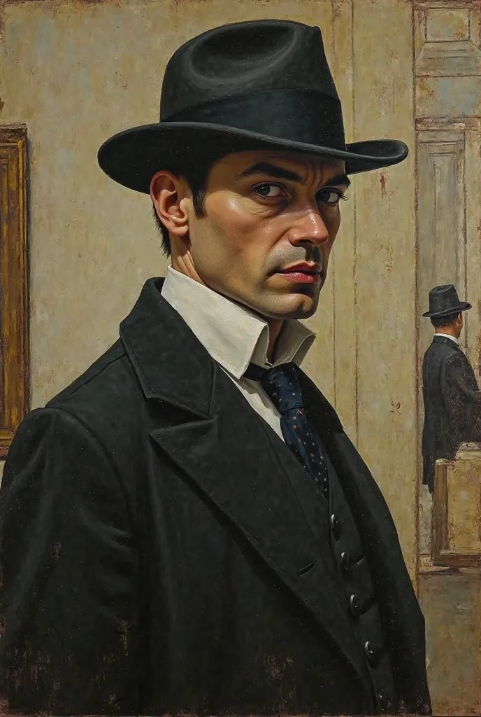 The painting by Rene Magrett the man with the bowler hat in a museum