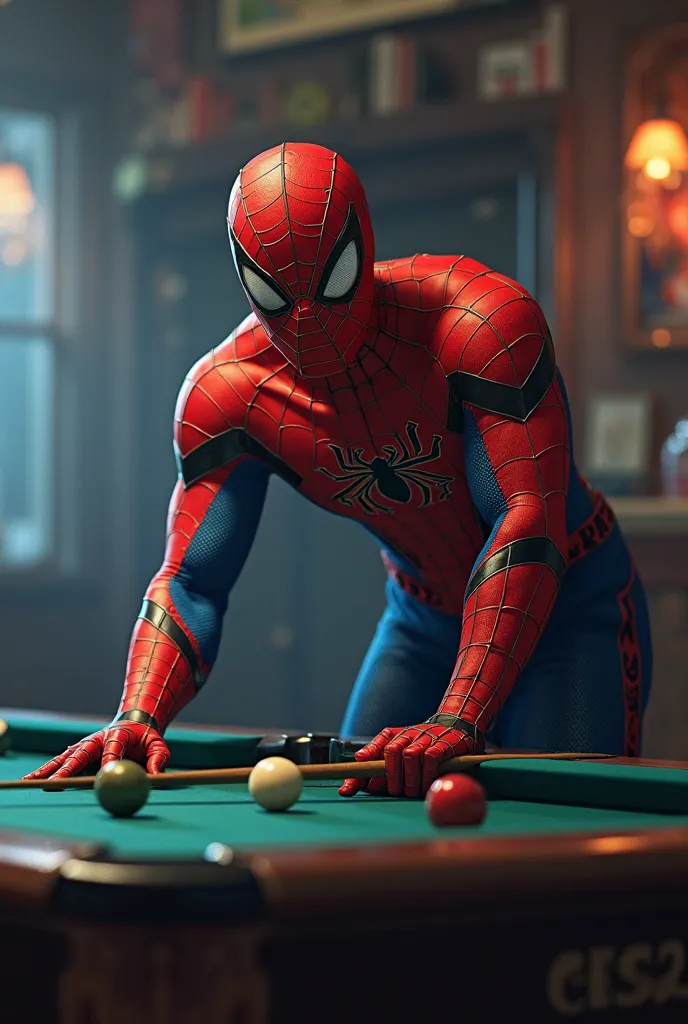 Spider-Man playing pool