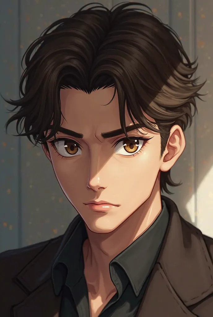 Adult anime man with brown hair and eyes 