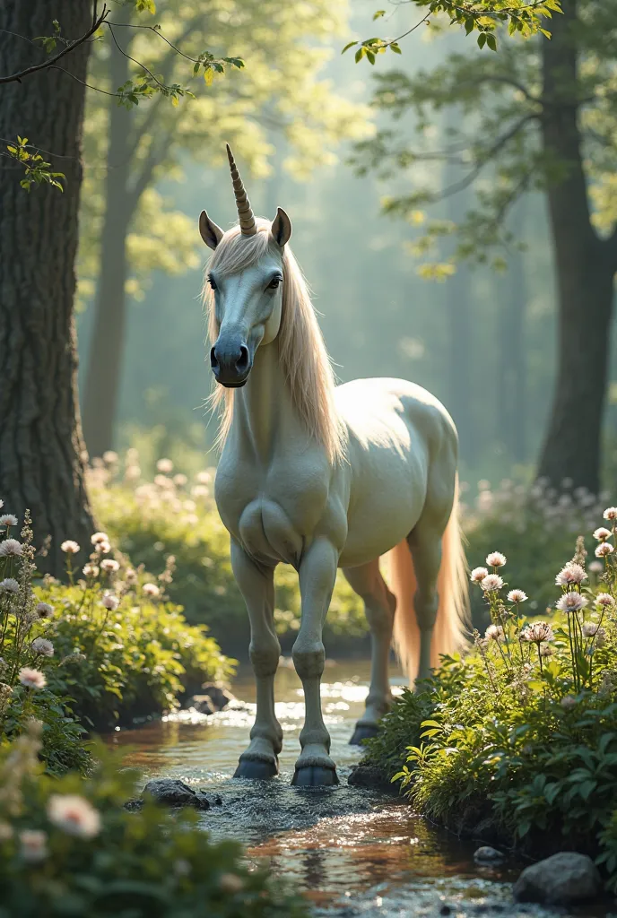 You are getting better but I want an image that doesnt show it is AI generated and yet Unicorn with a more natural and balenced look and with its environment