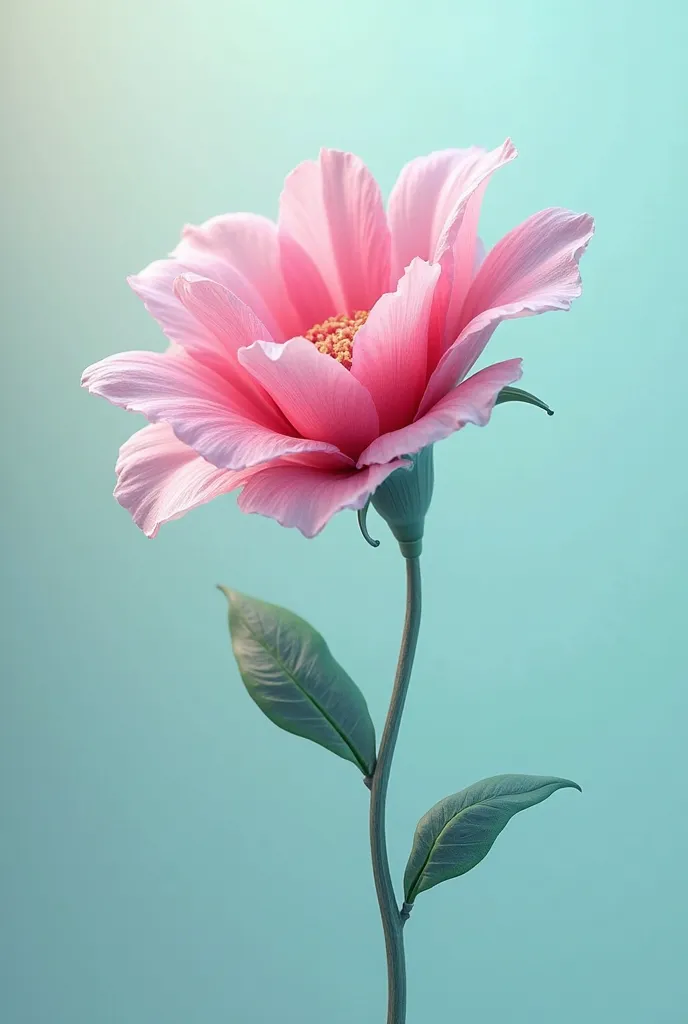 A turquoise pink flower, just one, with the full stem sliding. That the stem is curved, a, with its leaves,  and that is animated , as if it were for elegant events, or something like that .

