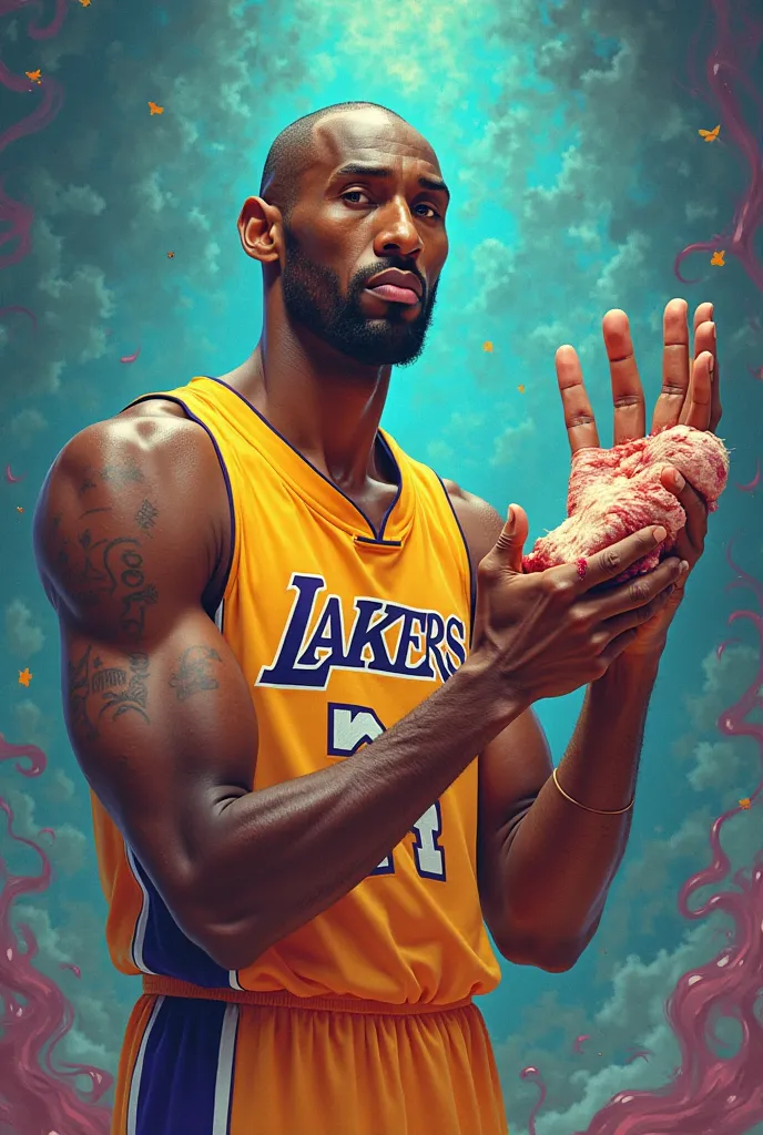 Kobe bryant broken hand photo in animated aor drawed theme