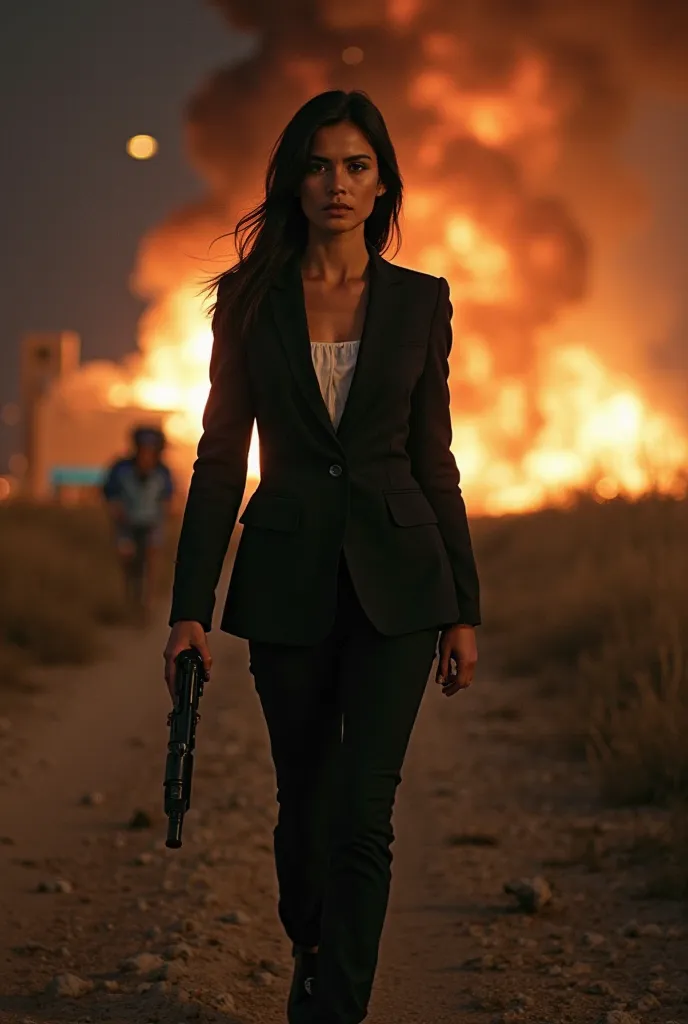 Claudia Sheinbaum Pardo, President of Mexico with her dark, sleek hair framing a determined face, strode confidently in her sharp, tailored suit. Gun in hand, she moved with precision, every step purposeful as she approached the enemy base. The night air w...