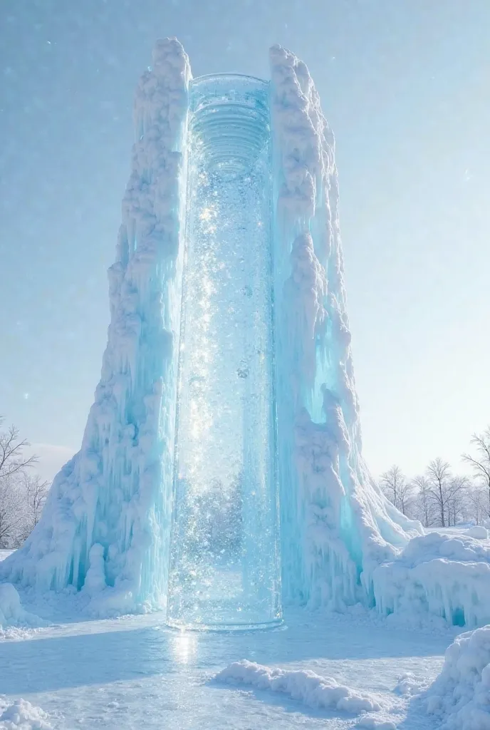 Pipe with a diameter of 79 cm 
Inside diameter 73cm
It's made of ice 
All this ice was formed after freeze-drying and it's white 