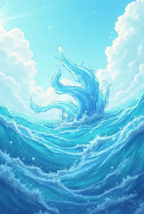 Make a cartoon drawing about living water floating across the ocean 