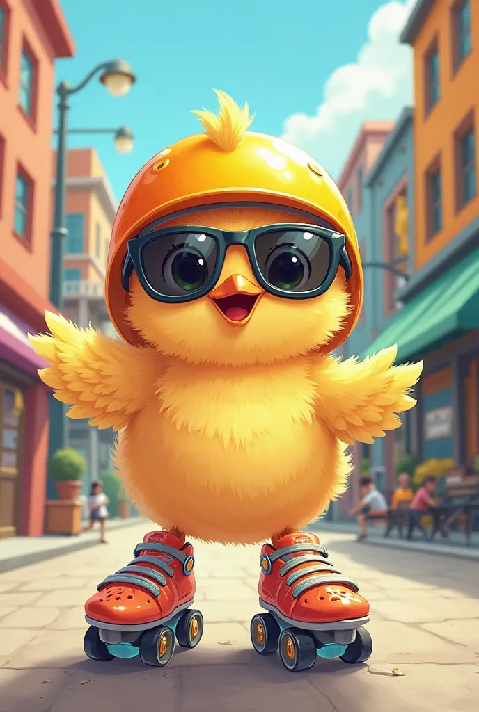 I want an illustrated image of a chick riding skates with sunglasses and a helmet please 