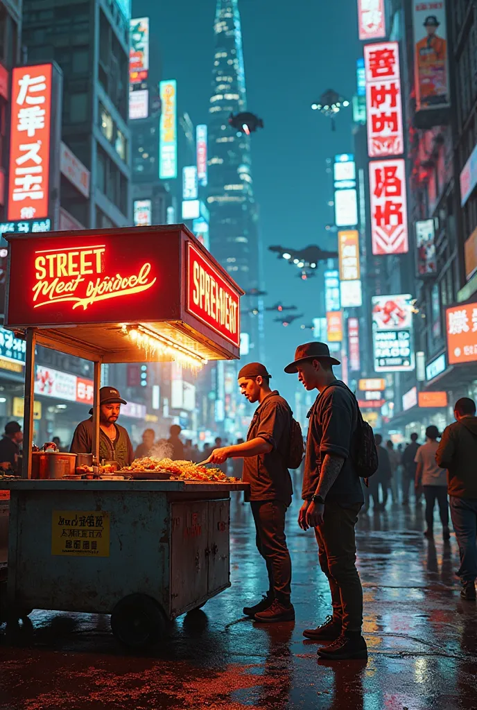 Say street meat bros in cyberpunk Japan 