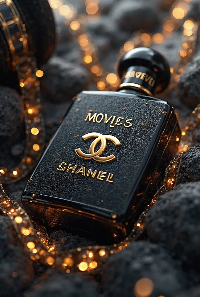 a logo for my chanel with a view of camera and films and write there "movies"