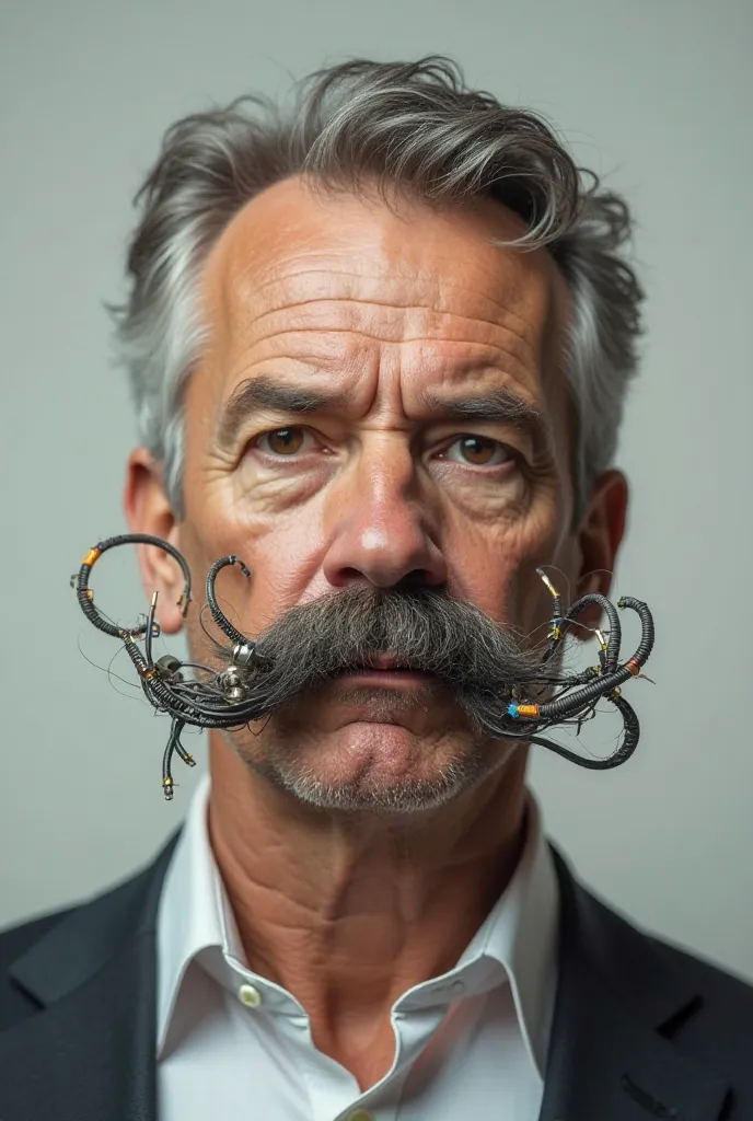 Create a man with a mechanical mustache