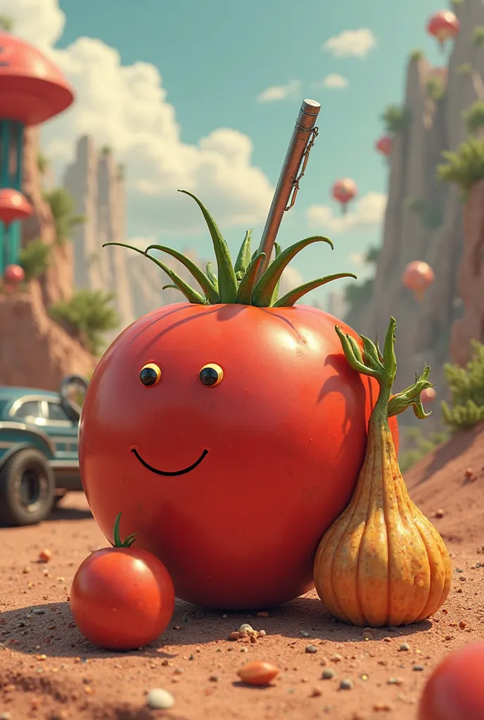 Draw a tomato drink mate by drinking mate gunto a mate from Cars and a tomato drink tea