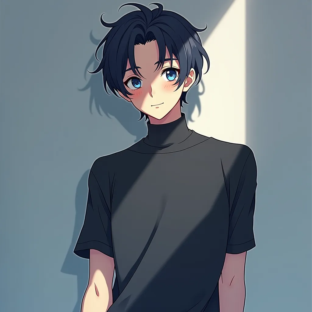 
as if one can see through this temperamental male anime avatar，主people公は若い男性。 he's a short ,  Neat , slightly curled hair.，The hair color is stylish black and、the eyes are bright， blue eye color，people々as if he can see through&#39;s Heart，the expression i...