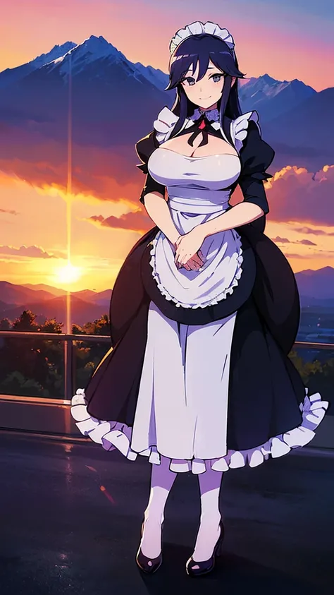 ((masterpiece,better quality,Ultra delicate,perfect face man,detailed eyes,16K,high resolution,Very beautiful 40-year-old woman)),((,Best Anime, Body )),sharp,Of course,The Art of Phenomenal Representations,,big breasts,( maid costume ,smile:1.4),Cowboy Sh...