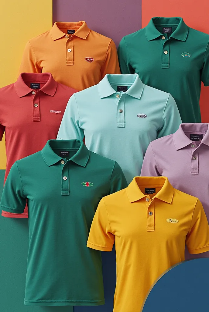 Create several polo shirts with different colors for school uniforms for the environmental course 